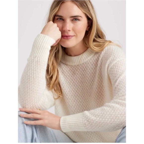 Quince Sweaters - Quince Baby Alpaca Wool Diamond Stitch Cream Sweater Small Minimalist ZJSA001